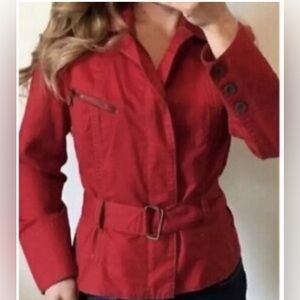 Cabi #401 first mate red belted jean jacket Size: Large